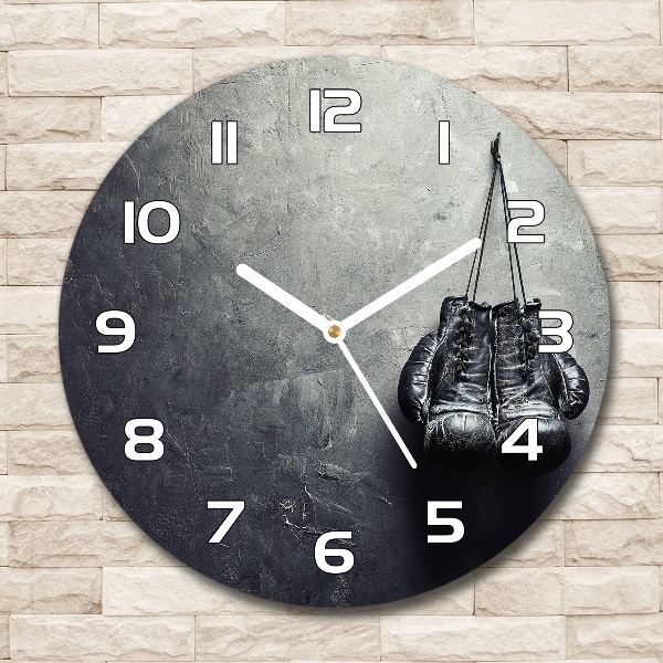 Orologio rotondo in vetro con guantoni da boxe (design/elemento decorativo)