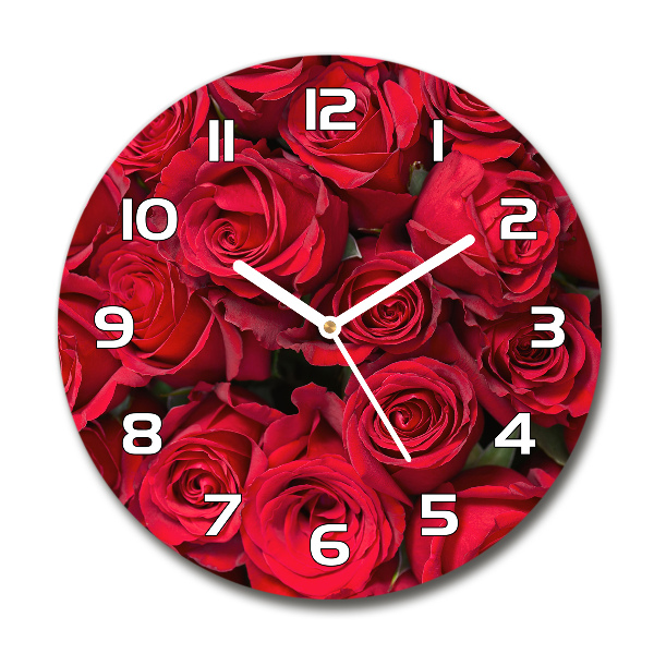 Orologio rotondo in vetro con decorazione di rose rosse