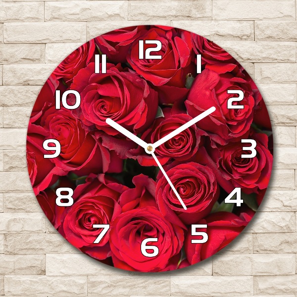 Orologio rotondo in vetro con decorazione di rose rosse