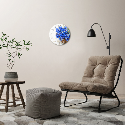 Orologio da parete rotondo con decorazione di fiordalisi in un cesto