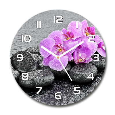 Orologio rotondo con motivo di pietre orchidea