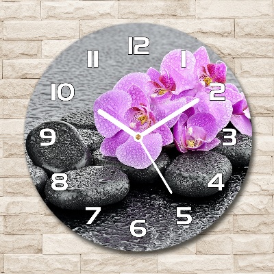 Orologio rotondo con motivo di pietre orchidea