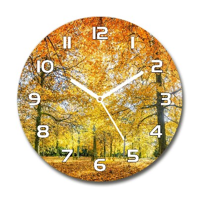 Orologio rotondo in vetro con motivo foresta in autunno