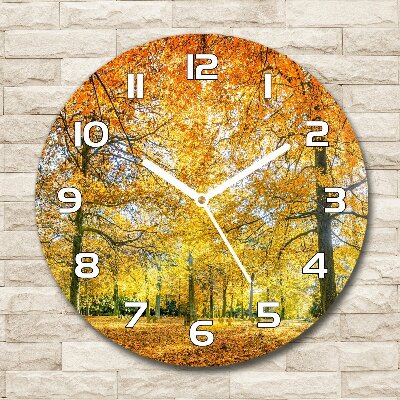 Orologio rotondo in vetro con motivo foresta in autunno