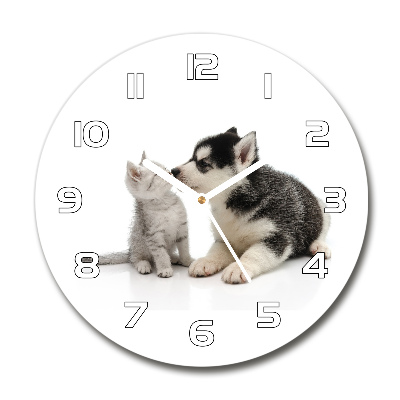 Orologio rotondo con motivo cane e gatto