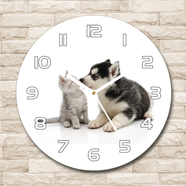 Orologio rotondo con motivo cane e gatto