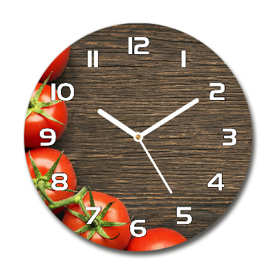 Orologio rotondo in vetro con stampa di pomodori su sfondo effetto legno