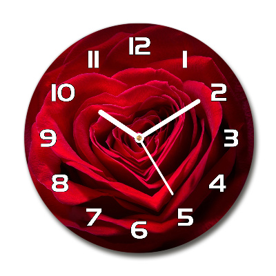 Orologio rotondo in vetro con motivo a cuore di rosa rossa