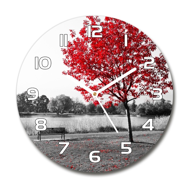 Orologio rotondo in vetro con motivo ad albero rosso