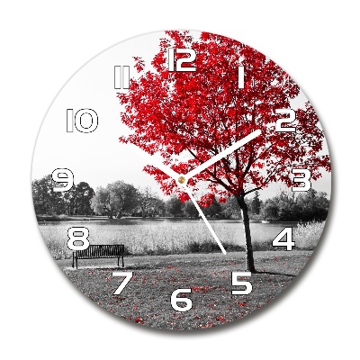 Orologio rotondo in vetro con motivo ad albero rosso