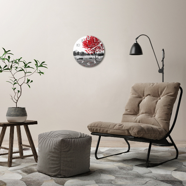 Orologio rotondo in vetro con motivo ad albero rosso