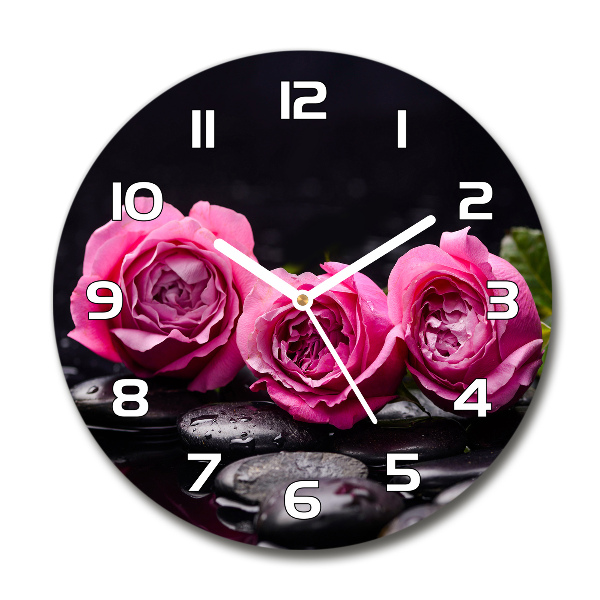 Orologio rotondo in vetro con motivo di rose rosa