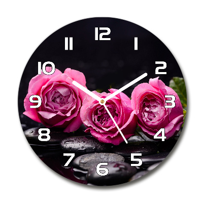 Orologio rotondo in vetro con motivo di rose rosa