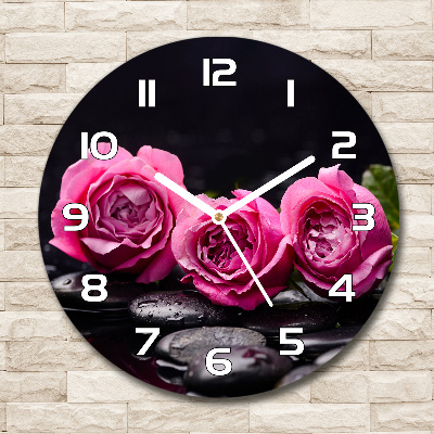 Orologio rotondo in vetro con motivo di rose rosa
