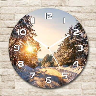 Orologio da parete rotondo con quadrante raffigurante una strada nella foresta in inverno