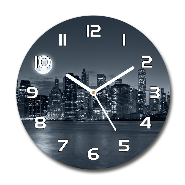 Orologio rotondo in vetro con motivo New York di notte