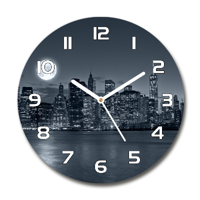 Orologio rotondo in vetro con motivo New York di notte