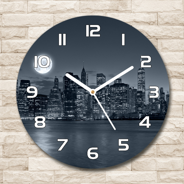 Orologio rotondo in vetro con motivo New York di notte