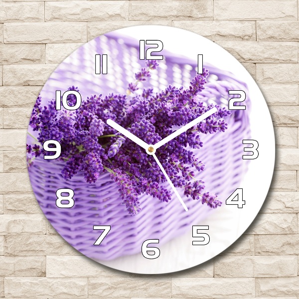 Orologio da parete rotondo con decorazione raffigurante lavanda in un cestino