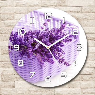 Orologio da parete rotondo con decorazione raffigurante lavanda in un cestino