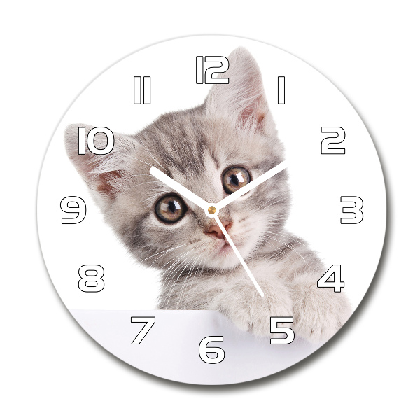 Orologio da parete rotondo con decorazione a forma di gatto grigio