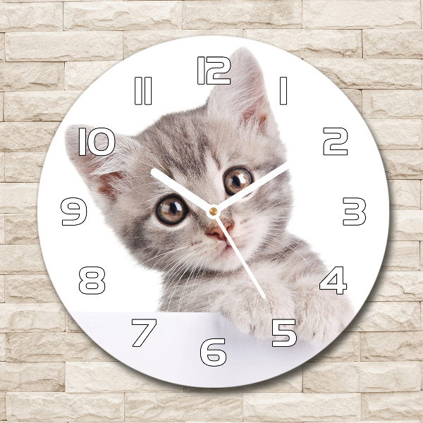 Orologio da parete rotondo con decorazione a forma di gatto grigio