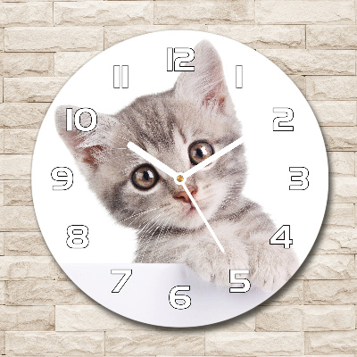 Orologio da parete rotondo con decorazione a forma di gatto grigio