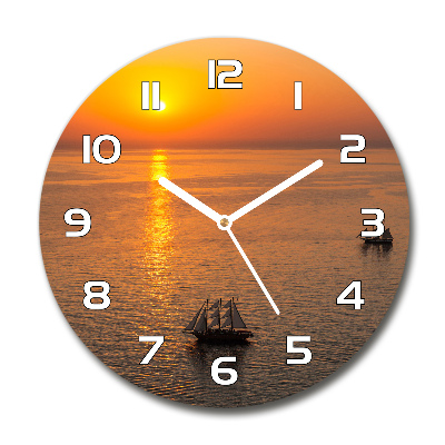 Orologio rotondo in vetro con motivo del mare al tramonto