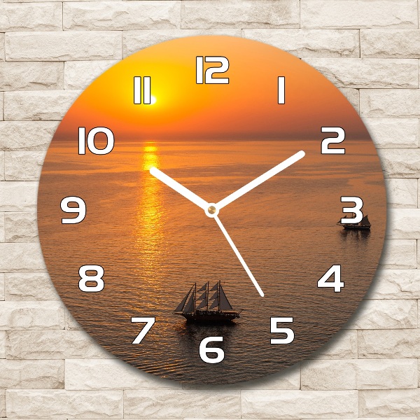 Orologio rotondo in vetro con motivo del mare al tramonto