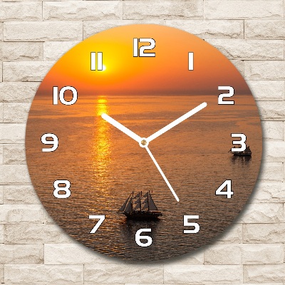 Orologio rotondo in vetro con motivo del mare al tramonto