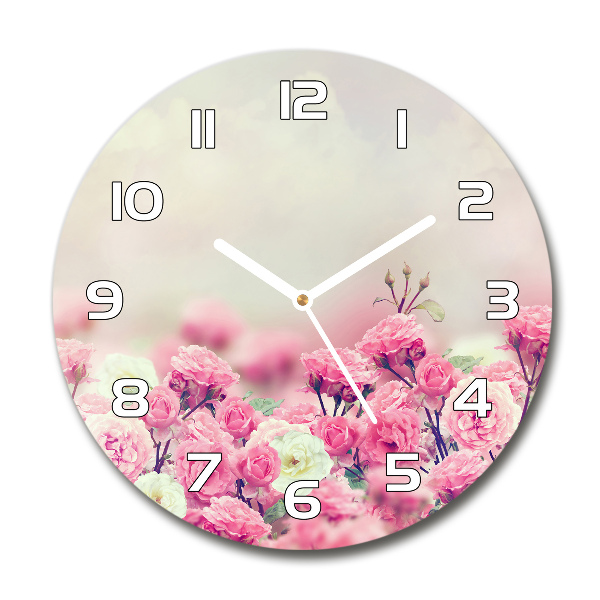 Orologio rotondo in vetro con motivo di fiori di rosa selvatica