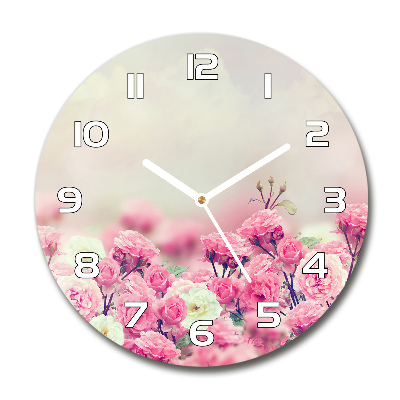 Orologio rotondo in vetro con motivo di fiori di rosa selvatica