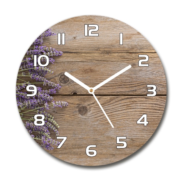Orologio rotondo con motivo di lavanda su sfondo effetto legno