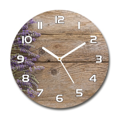 Orologio rotondo con motivo di lavanda su sfondo effetto legno