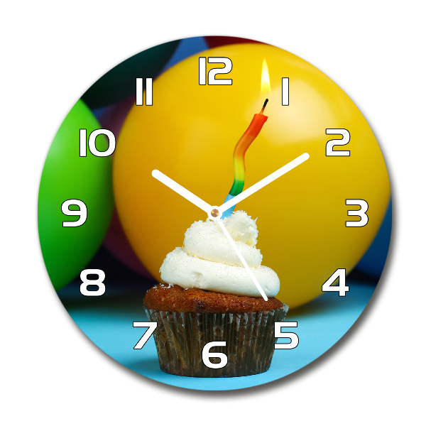 Orologio rotondo in vetro con decorazione a tema cupcake di compleanno