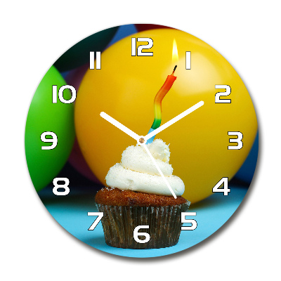 Orologio rotondo in vetro con decorazione a tema cupcake di compleanno