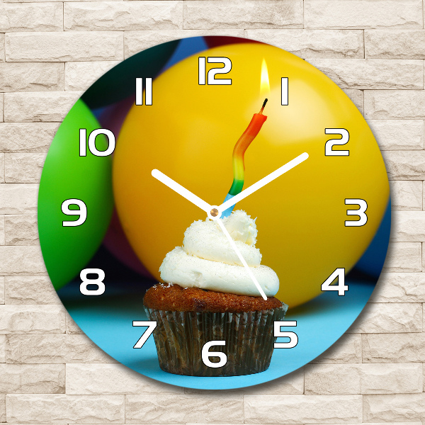 Orologio rotondo in vetro con decorazione a tema cupcake di compleanno