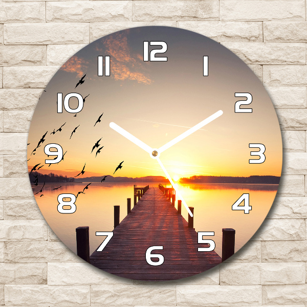 Orologio rotondo in vetro con motivo Tramonto