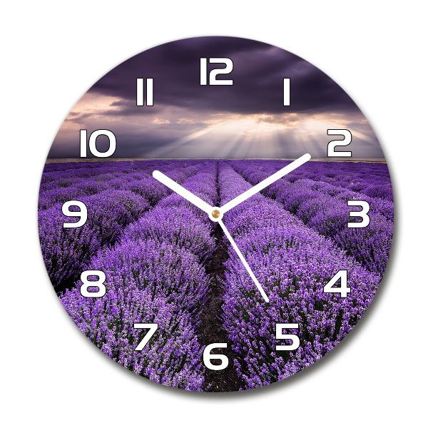 Orologio rotondo in vetro con motivo a campo di lavanda