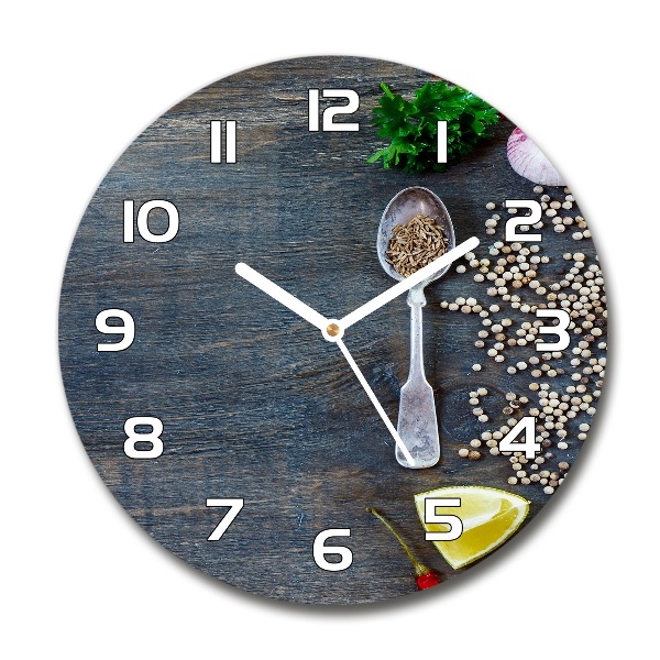 Orologio rotondo in vetro con motivo a spezie ed erbe aromatiche