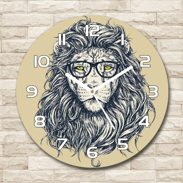 Orologio rotondo in vetro con motivo di leone in stile hipster