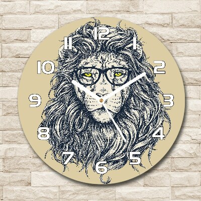 Orologio rotondo in vetro con motivo di leone in stile hipster