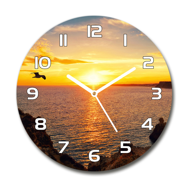 Orologio rotondo in vetro con motivo 'Mare al tramonto'