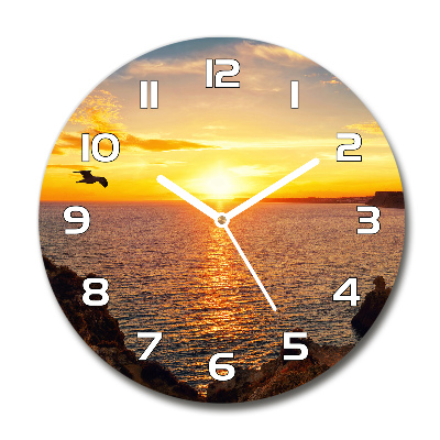 Orologio rotondo in vetro con motivo 'Mare al tramonto'