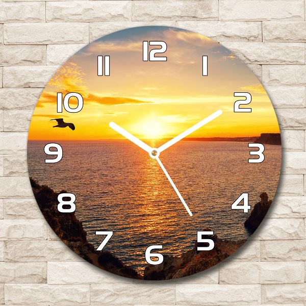 Orologio rotondo in vetro con motivo 'Mare al tramonto'