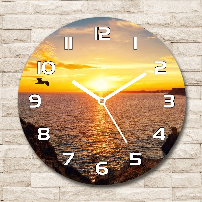 Orologio rotondo in vetro con motivo 'Mare al tramonto'