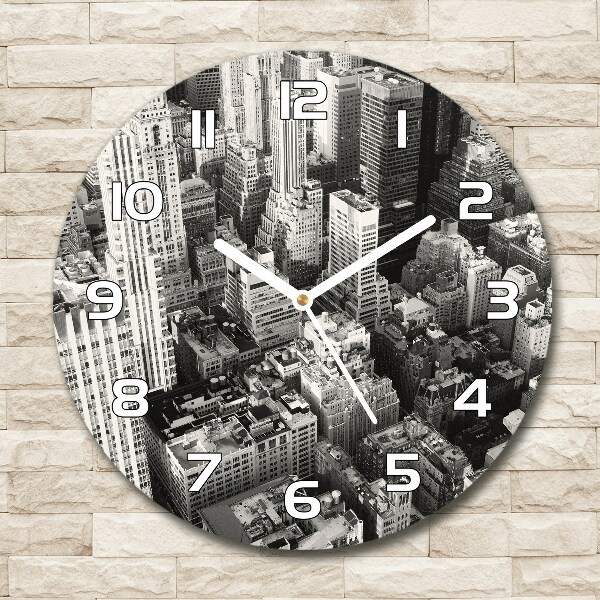 Orologio rotondo in vetro con stampa panoramica con vista a volo d'uccello su New York