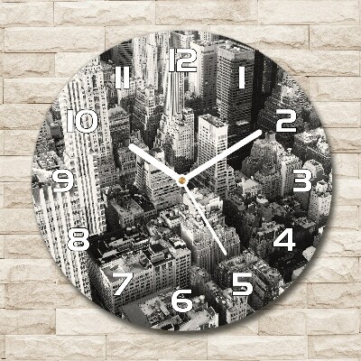 Orologio rotondo in vetro con stampa panoramica con vista a volo d'uccello su New York