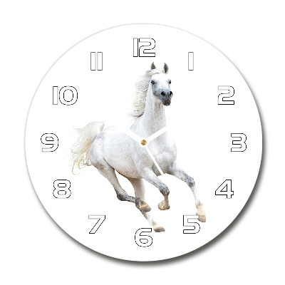 Orologio rotondo in vetro con motivo di cavallo arabo bianco
