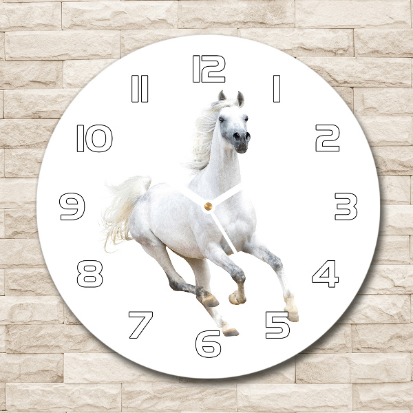 Orologio rotondo in vetro con motivo di cavallo arabo bianco